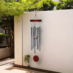 sifflet vent carillon moderne argenté marron tubes métalliques bille rouge crochet suspensionextérieur jardinterrasse artisanal