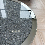 table basse ronde moderne transparente motifs cristal argentée chic salon chambre