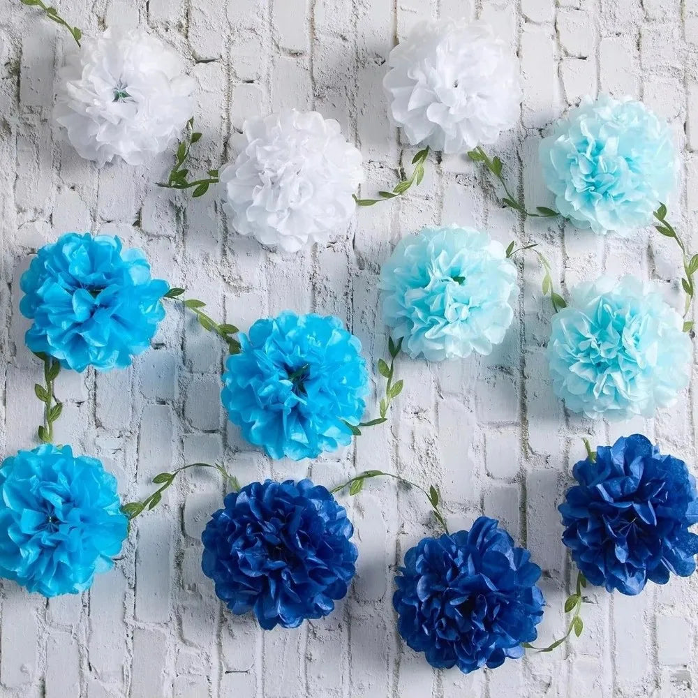 guirlande fleurs artificielles pompons rose blanc bleu modernes 2.5m pièces festive intérieure