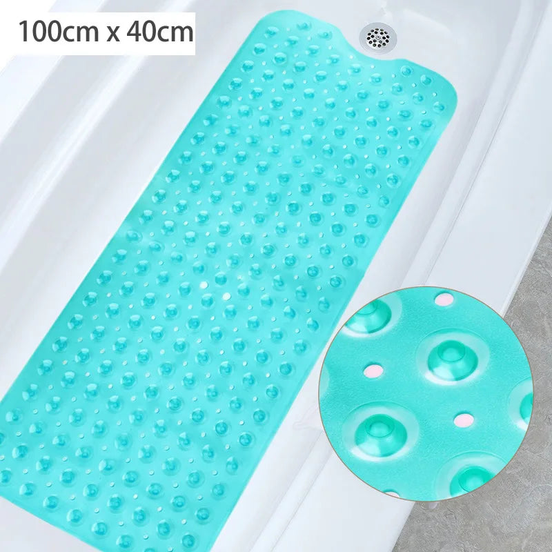 tapis bain antidérapant 40x100cm bleu clair rose pâle blanc noir moderne perforations adhésif salle