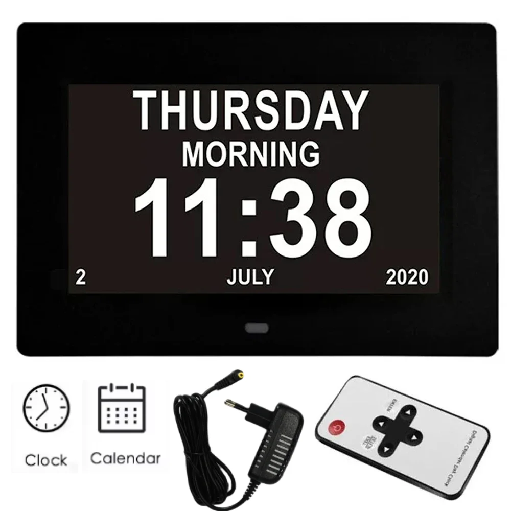 horloge numérique affichage lumineux télécommande moderne noire blanche LED rechargeable affiche heure date semaine