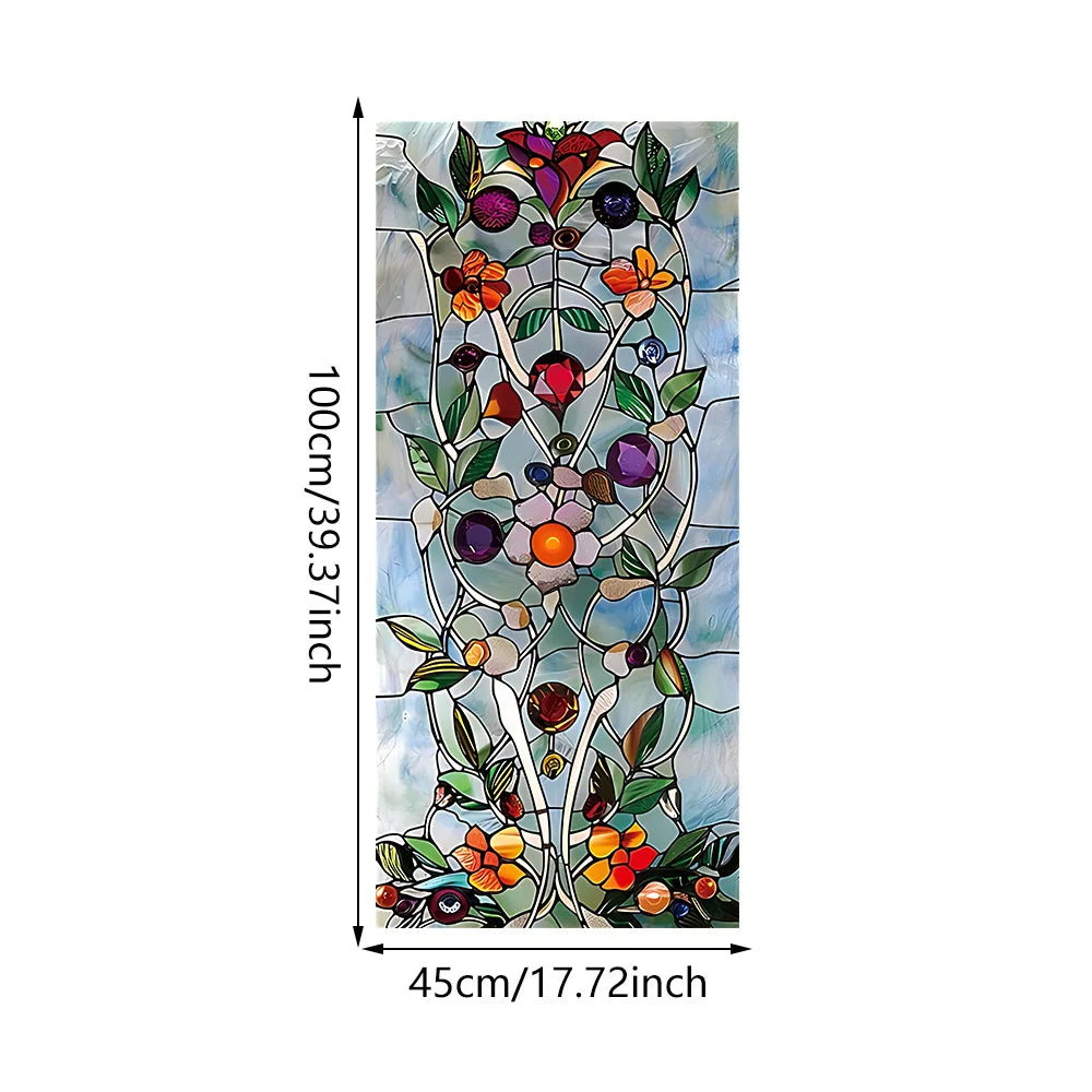 film décoratif fleurs feuilles multicolore adhésif opacité art deco vitrail maison fenêtre 45cm 90cm