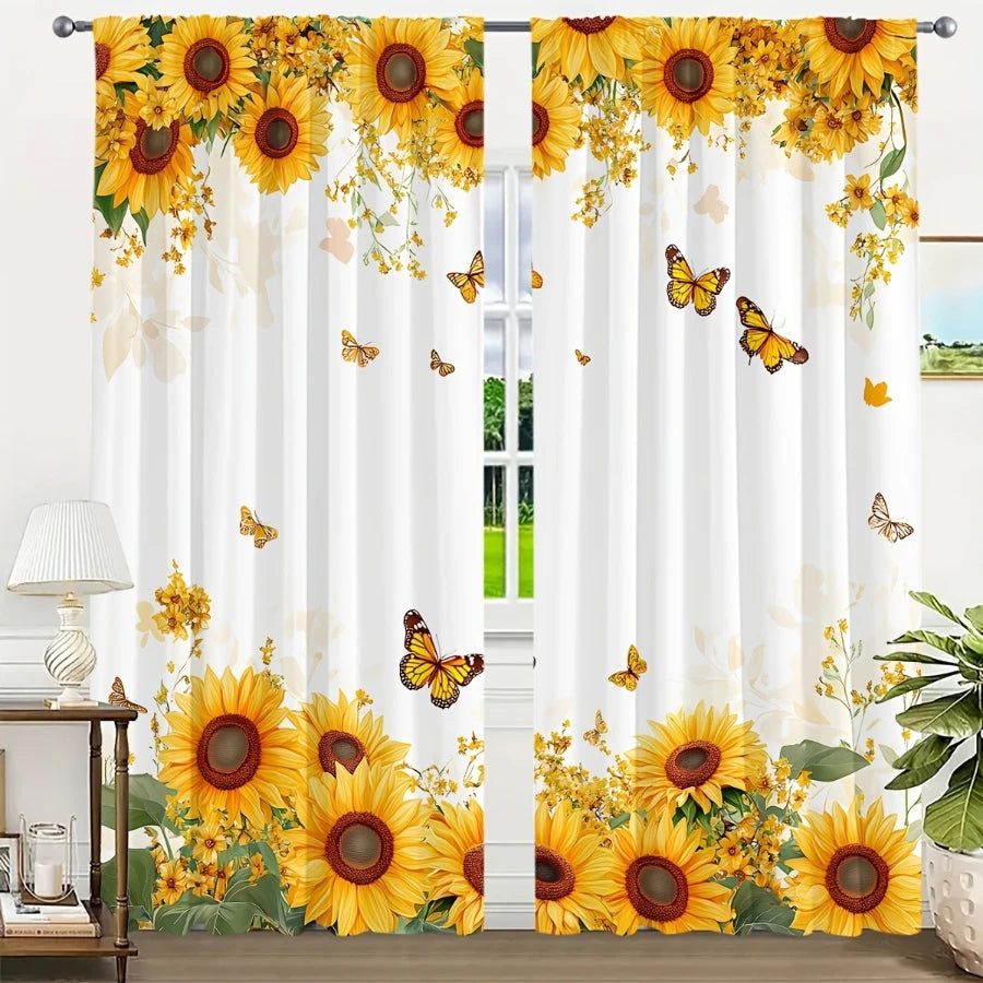 rideau tournesol fleurs papillons moderne rustique blanc jaune vert beige translucide maison
