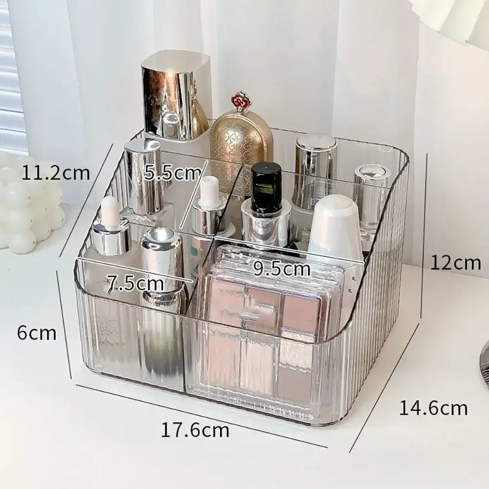 organisateur maquillage transparent moderne rayures verticales brosse crayon palette fards flacons pochette réutilisable polyvalent