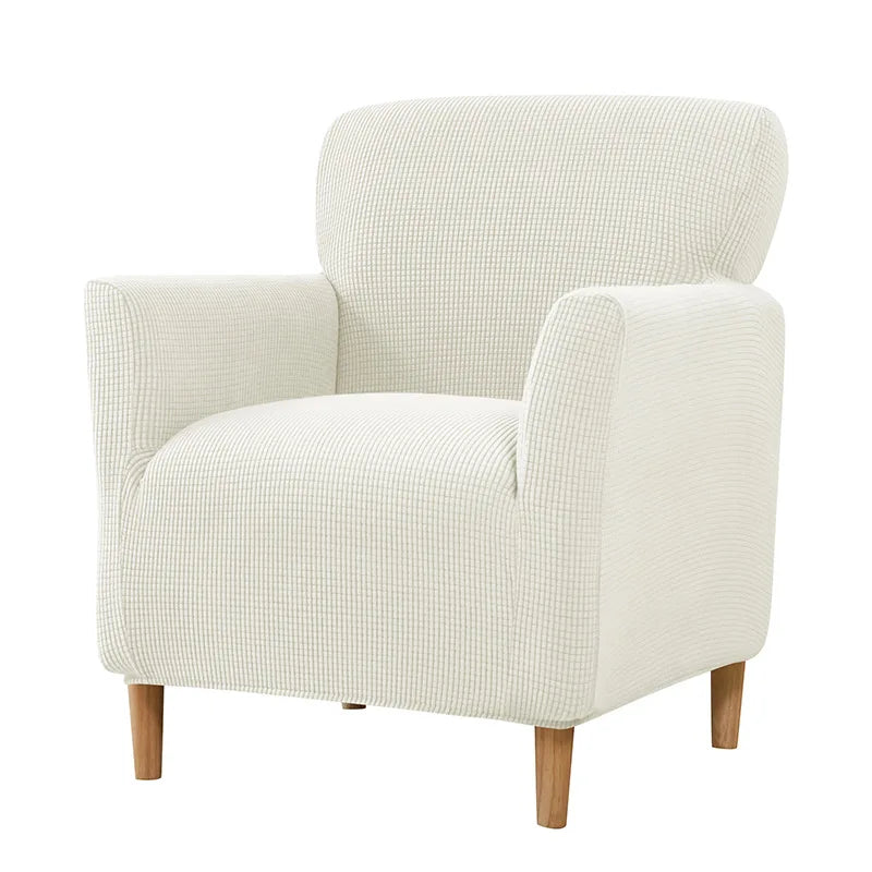housse fauteuil jacquard carreaux moderne bleu beige gris extensible adhésif