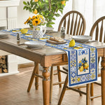 tableau lin motif floral citron été blanc bleu jaune decoration maison rustique classic