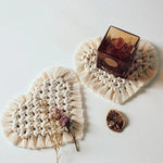 coasters tissu spirale tissée franges bohême artisanal couleur beige domestique utilisation protection table