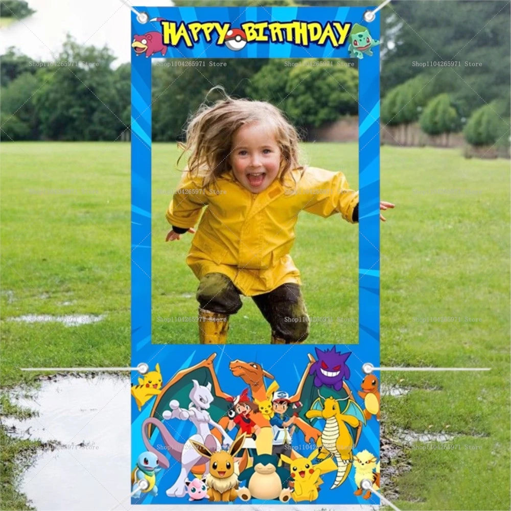 cadre photo vinyle pokémon pikachu happy birthday clips bleu blanc anniversaire décoration festive