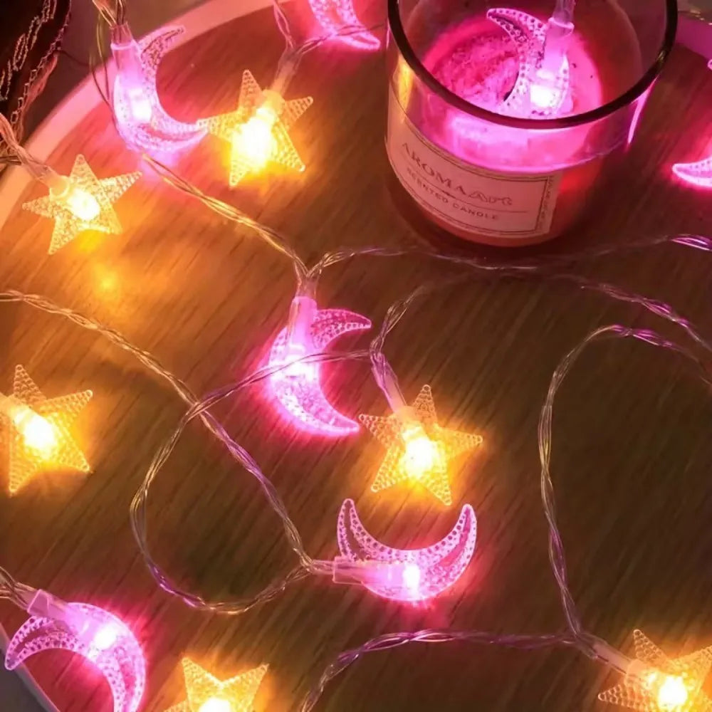 guirlande lumineuse lunes étoiles violet doré décoration chambre salon fêtes vacances 3v batterie led