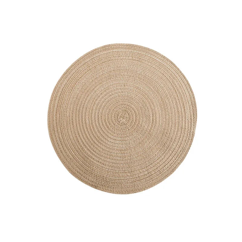 serviette table ronde coton tissé moderne motif rayures concentriques beige