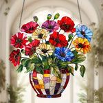 panneau suspendu multicolore acrylique mosaïque artisanal fleurs vases décoration extérieure fête ornement