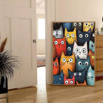 toile d'art moderne illustration chats yeux grands ouverts multicolore sans cadre doré