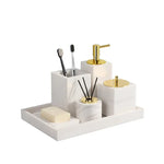 ensemble accessoires salle bain marbre blanc doré distributeur savon porte brosse savon