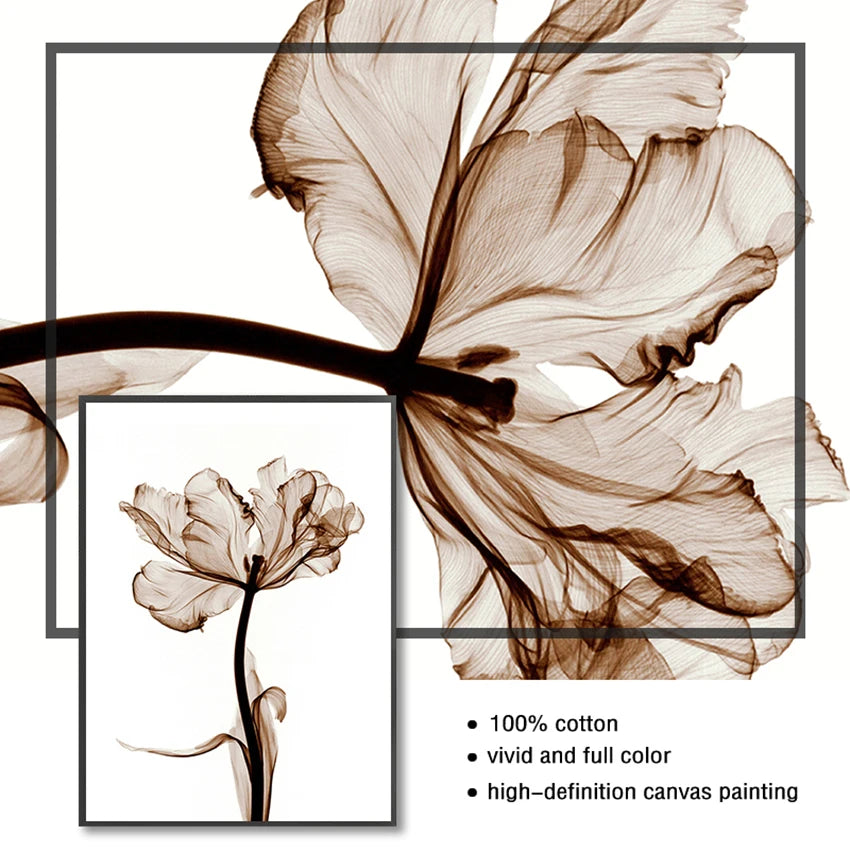 tableau toile art fleurs abstraites moderne cadre doré décoration murale salon beige blanc