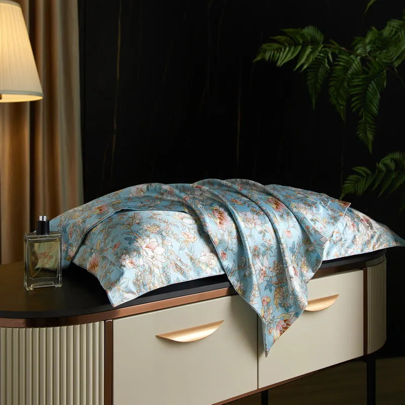 drap lit vert clair blanc motif feuilles bambou coton doux coton naturel