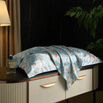 drap lit vert clair blanc motif feuilles bambou coton doux coton naturel