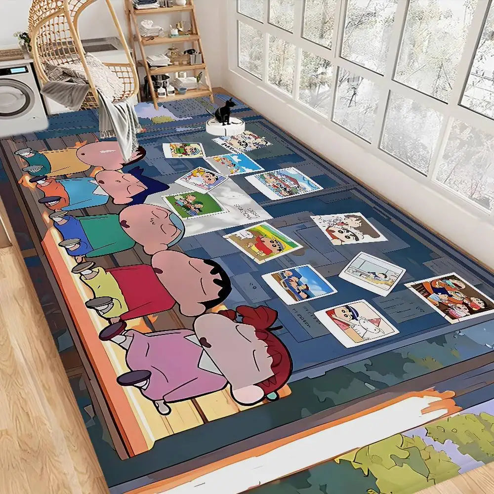 tapis dessin animé personnages anti dérapant polyester imperméable moderne vert clair bleu blanc rose