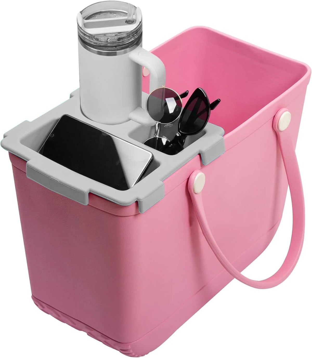 boîte rangement rose pratique compartiment smartphone lunettes soleil voyage moderne
