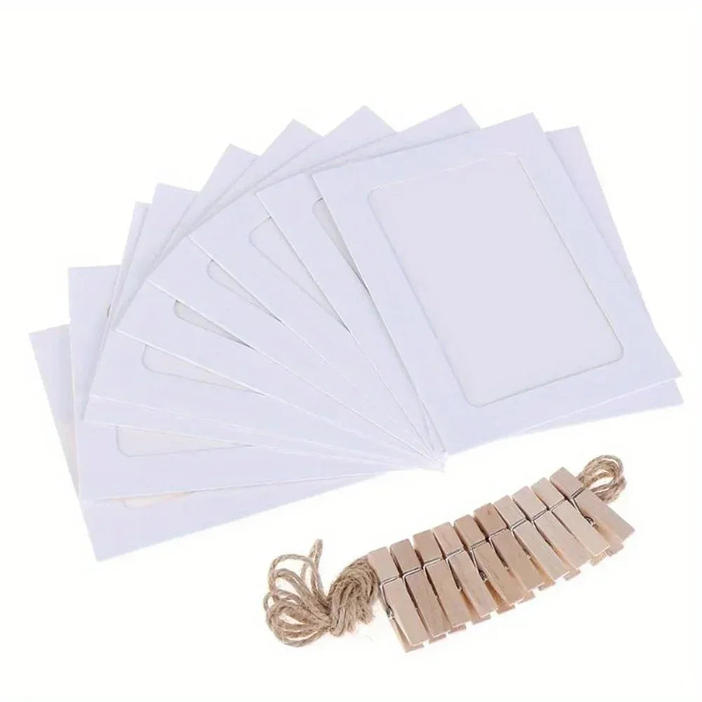 cadres photo cartonnés pinces bois décoration murale rustique chambre nuits différentes tailles couleurs