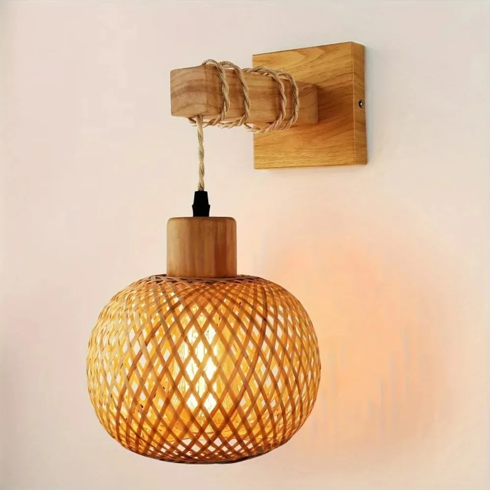 lampe murale moderne rustique tissage bambou bois naturel câble chambre salon