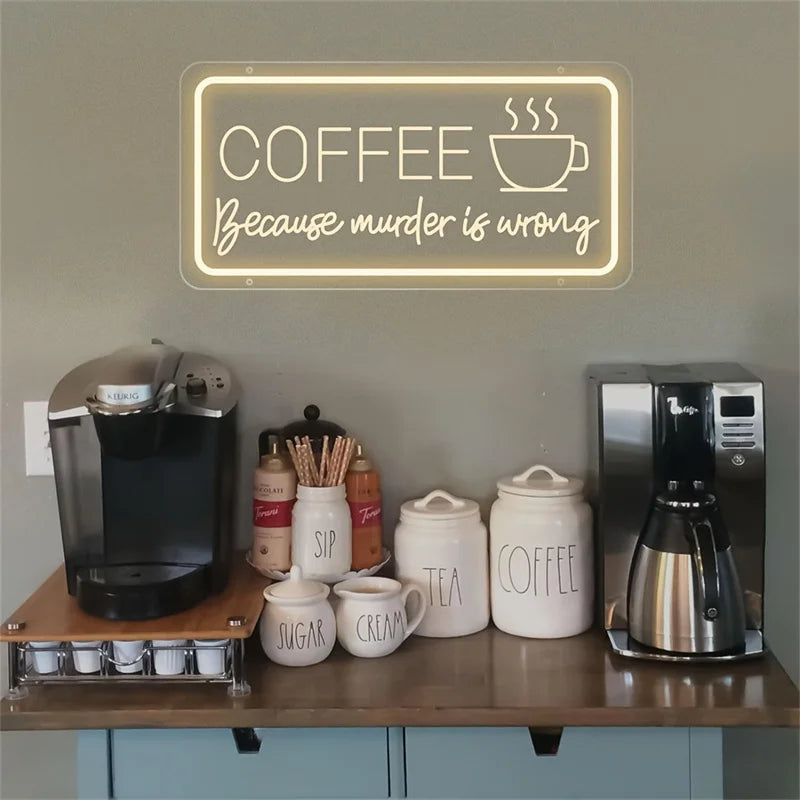 enseigne lumineuse led coffe because murder is wrong usb rose noire geometrique transparent néon