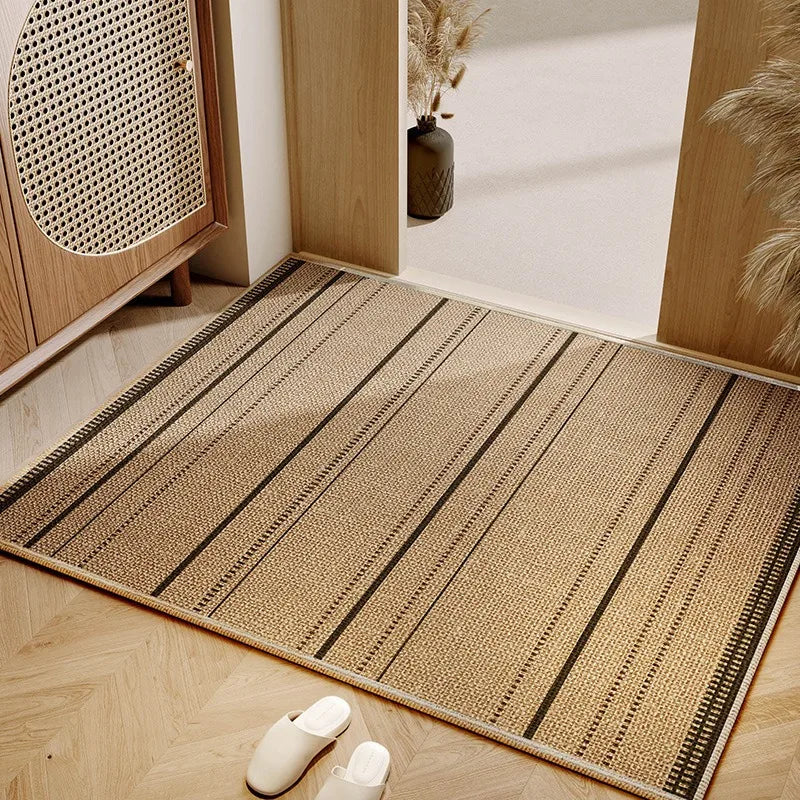 tapis d'entrée intérieur moderne noir beige motif géométrique damier antidérapant polyester 30x50 cm