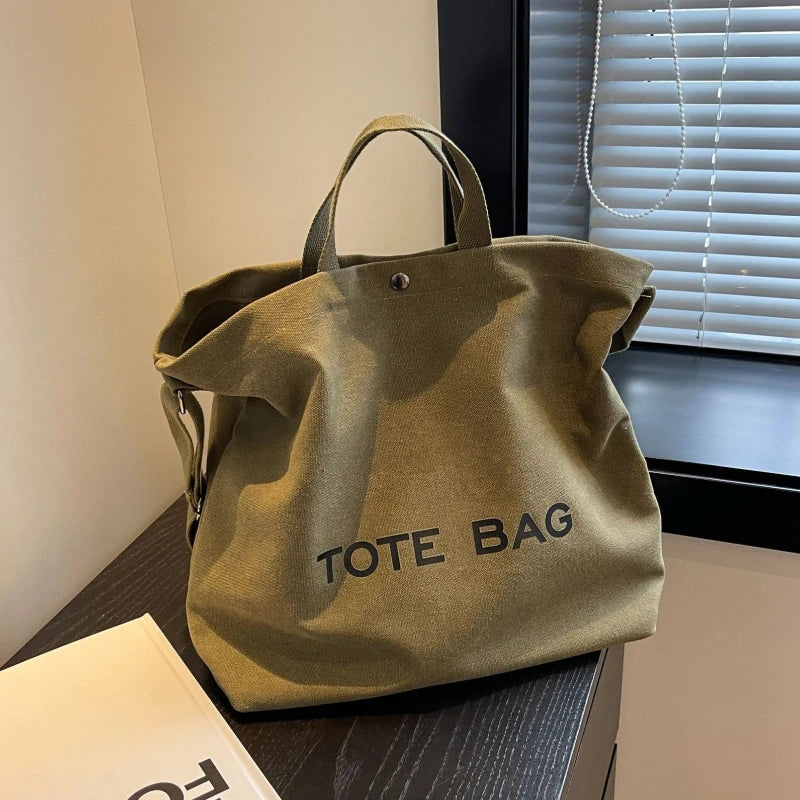 sac fourre tout toile décontracté lettre poche zippée beige casual