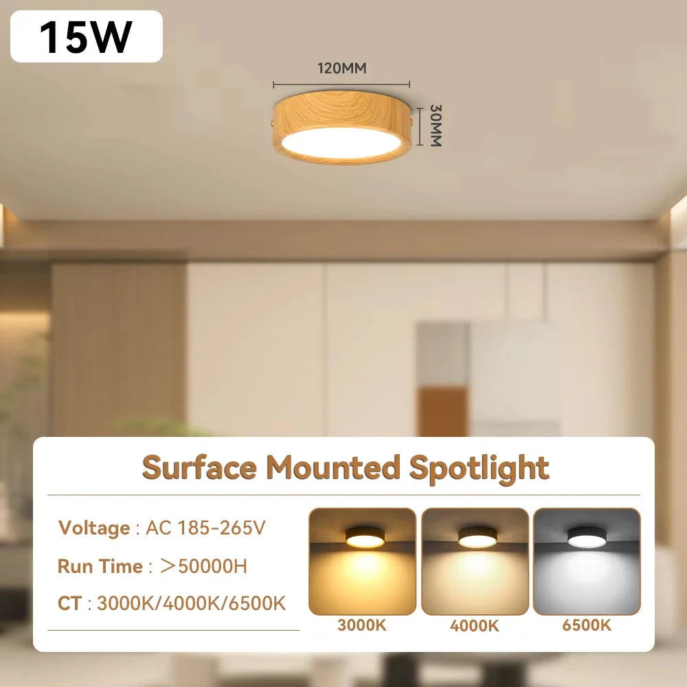 lampe led encastrable bois grain moderne facile éclairage chambre couloir 10w 15w 25w
