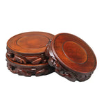 support bois marron artisanal sculpture traditionnel stand objet rond