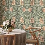 papier peint fleurs feuilles art nouveau vert beige auto adhésif résistant humidité