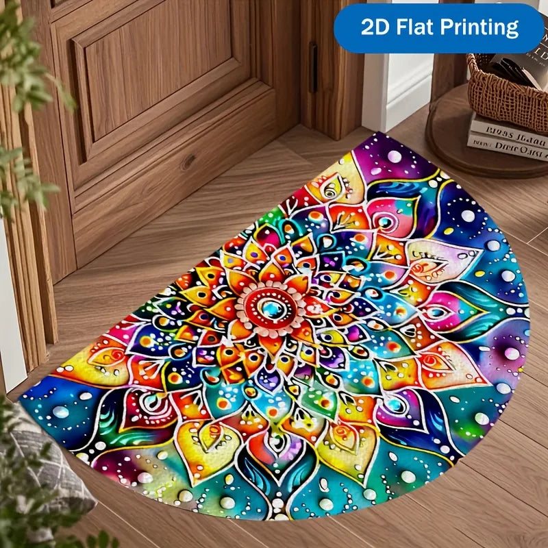 tapis semi circulaire antidérapant motifs floraux couleurs vives intérieur extérieur bohème moderne traditionnel polyester