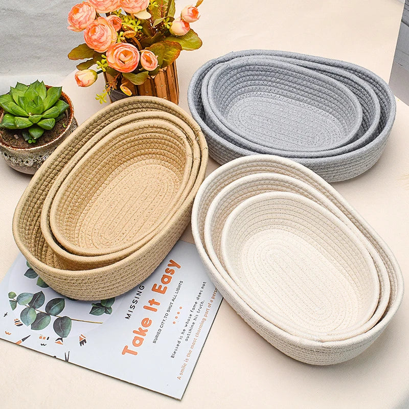 paniers rangement tissu tressé beige gris clair modernes rustiques réutilisables respectueux environnement stockage organisation