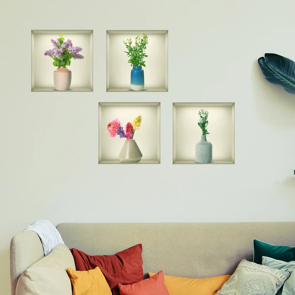 stickers muraux vases fleurs moderne autoadhésifs couleurs variées decoration intérieure chambre salon