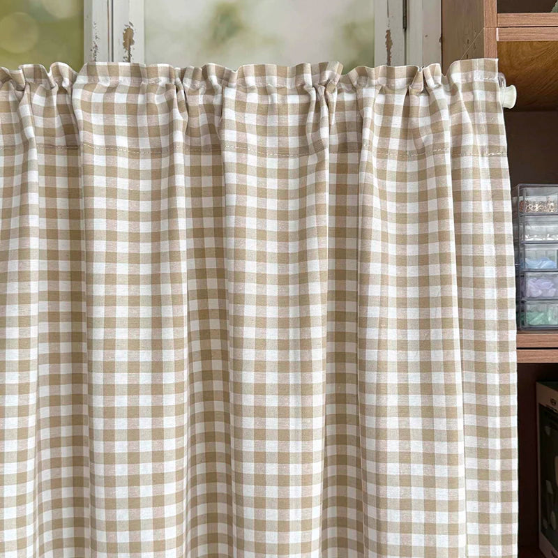 rideau classique polyester motif carreaux beige clair opacité maison