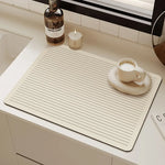 tapis cuisine absorbant anti dérapant résistant chaleur moderne beige clair rayures horizontales