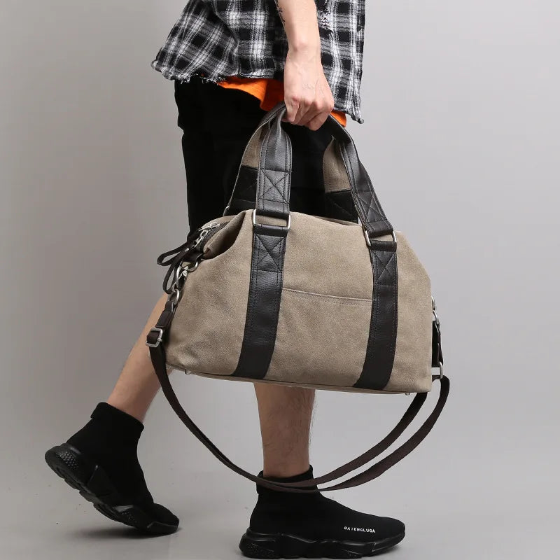 sac voyage toile homme polyvalent solide fermeture éclair beige noir texture cuir casual dimensions
