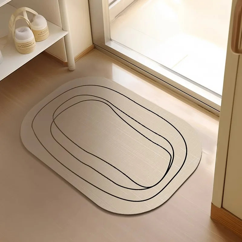 tapis bain absorbant rapide sèche facile non glissant moderne beige lignes noires minimaliste