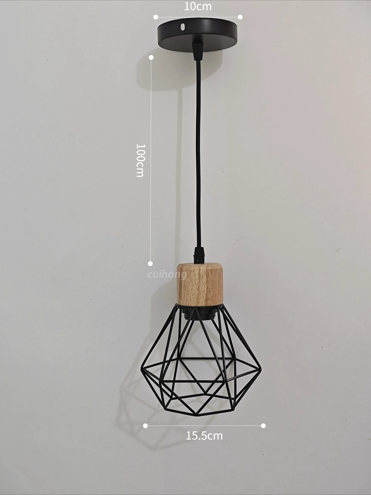 suspension lumineuse industrielle cage métal finition bois naturel ampoule filament noir moderne