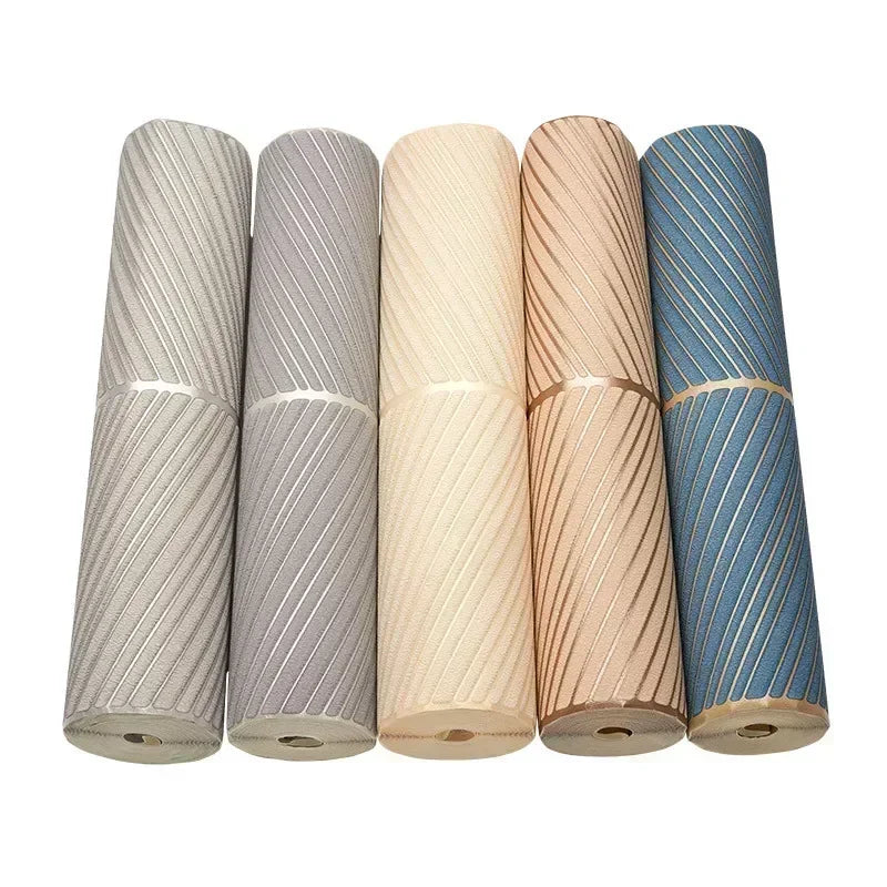 papier peint moderne rayé velours daim bleu gris beige résistant l'humidité anti moisissure soundproof