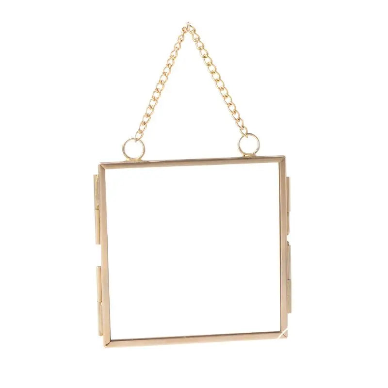 cadre photo or vintage verre transparent chaîne suspendu 60x60mm 80x80mm flocons naturels