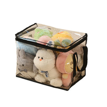 sac rangement transparent grand boîte jouets livres organisation maison pliable poignées grises
