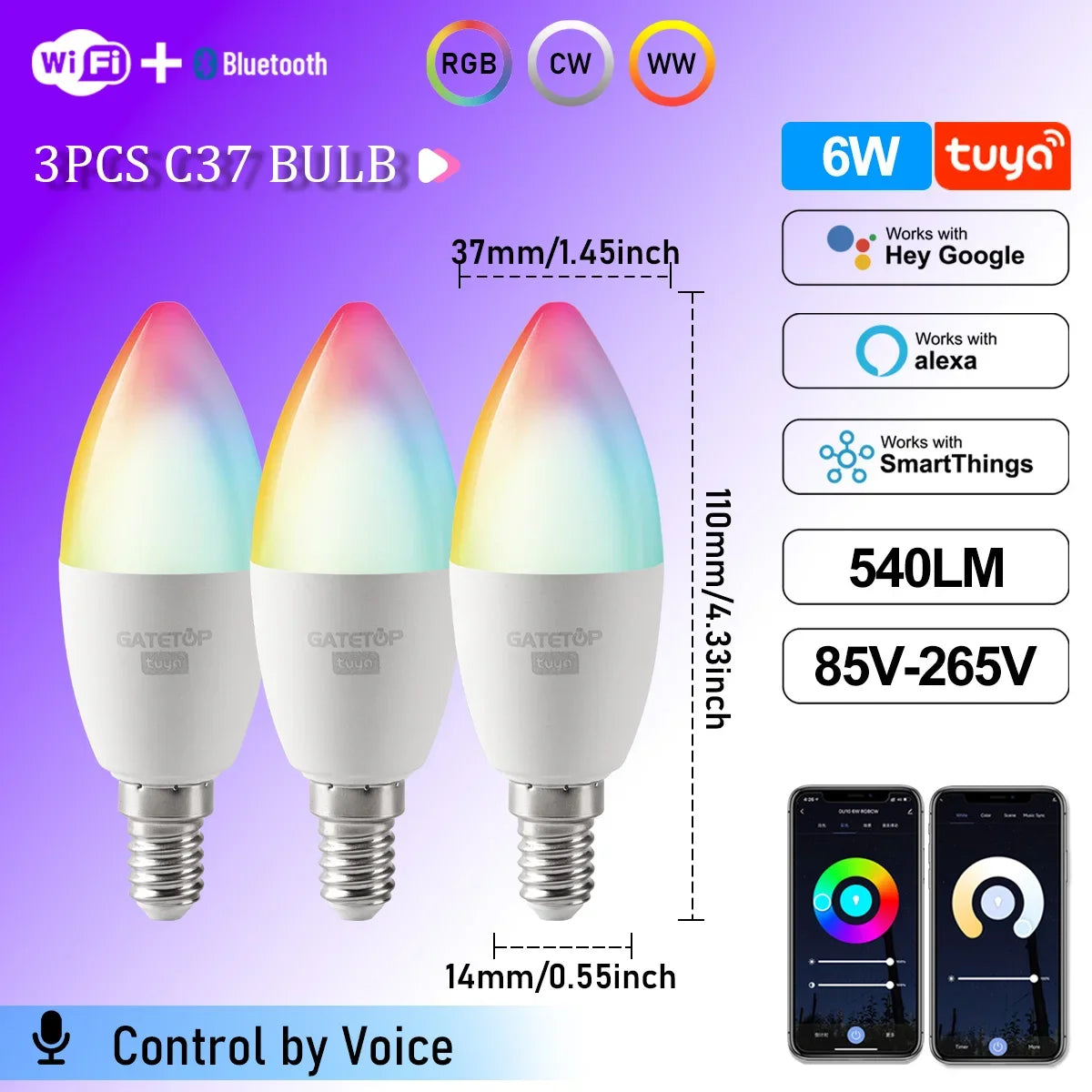 ampoule led intelligente e14 blanc multicolore effet flamme transparent moderne 2700k 6500k wifi alexa