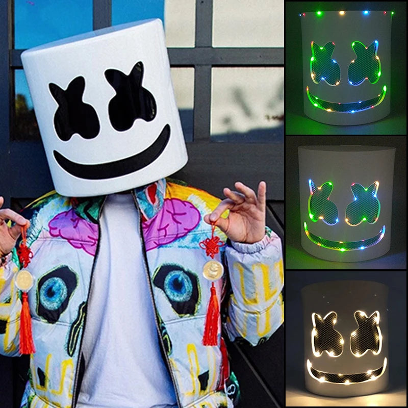 masque lumineux éva adhésif blanc noir yeux noirs sourire néon multicolore fête moderne