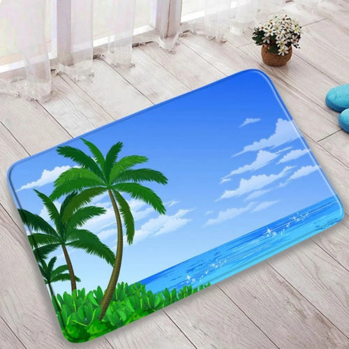 tapis sol décoratif paysage plage océan moderne antidérapant intérieur extérieur bleu 40x60 cm