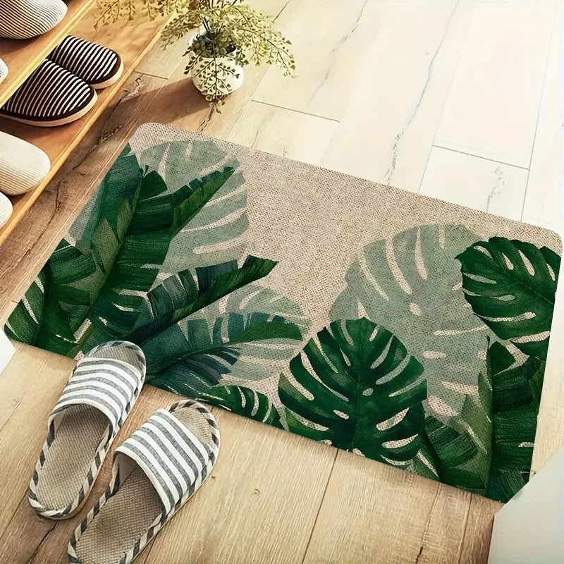 tapis tropical feuilles vert moderne naturel salon entrée imperméable polyester