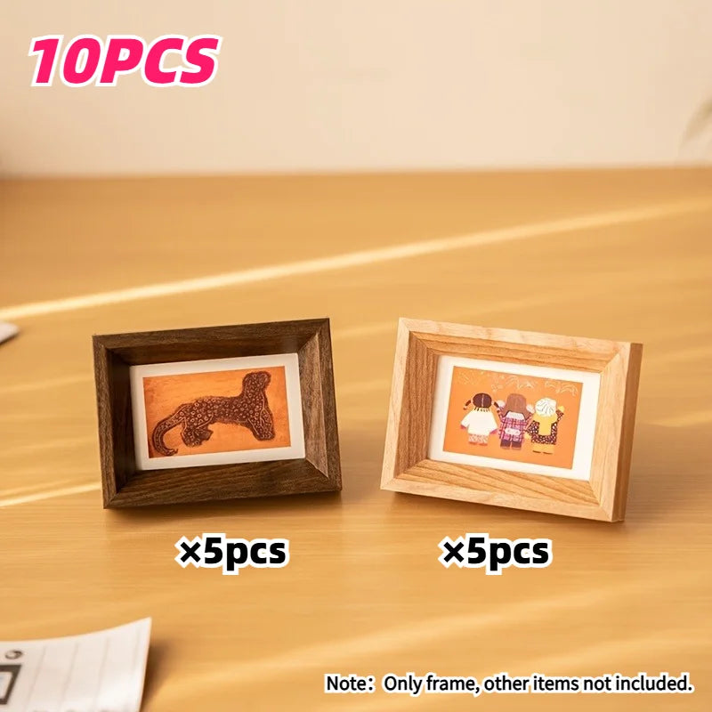 cadres photo miniatures rustiques bois clair marron horizontal table contemporain