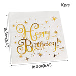 vaisselle jetable fête anniversaire étoiles dorées assiettes gobelets serviettes nappe