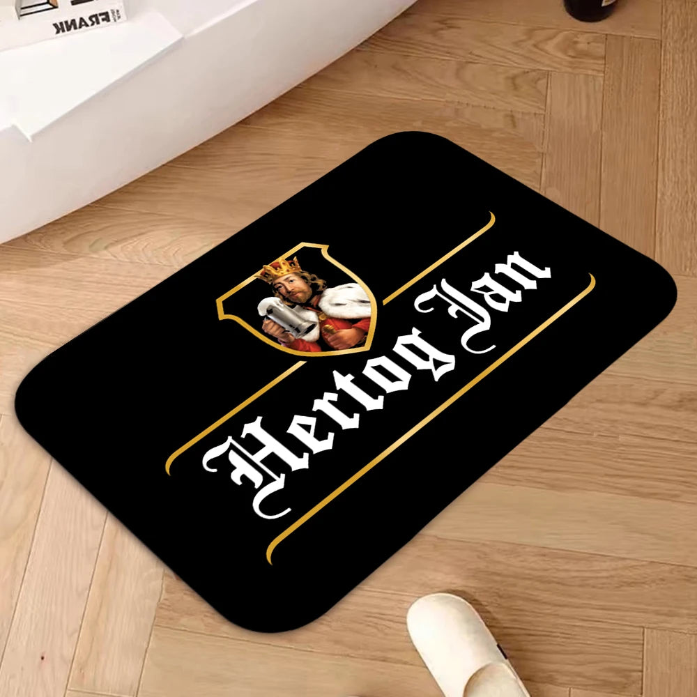 tapis noir blanc jaune gris illustration roi bière hertog jan motifs floraux classique vintage