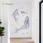 autocollant mural moderne baleine bleu gris blanc géométrique triangulaire salon chambre 60x90cm
