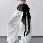 pantalon femme noir dentelle blanche asymétrique décontracté moderne étirable été festival carnaval